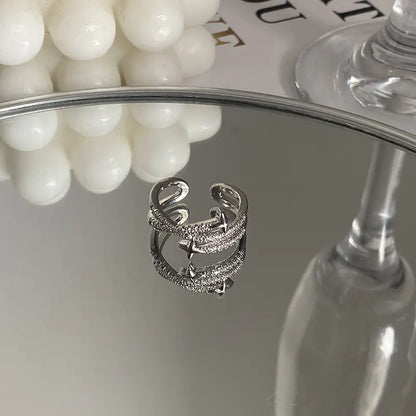 Exquisite Zircon Cross Asterism Ring for Women